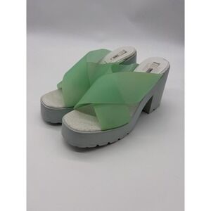Miista - Green Vinyl Platform Shoes, Size 39 Slip On Heeled Shoes
